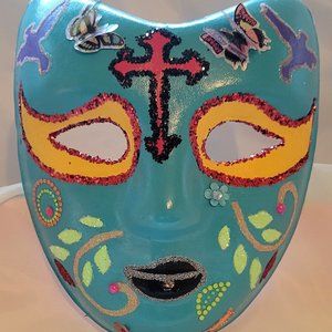 Artisan Created Butterfly Blue Mask, One of a Kind Masquerade Hand Crafted Mask